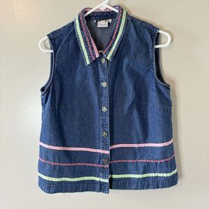Vintage Samantha Edwards Denim Vest Ribbon Accents Sleeveless Jacket 80’…